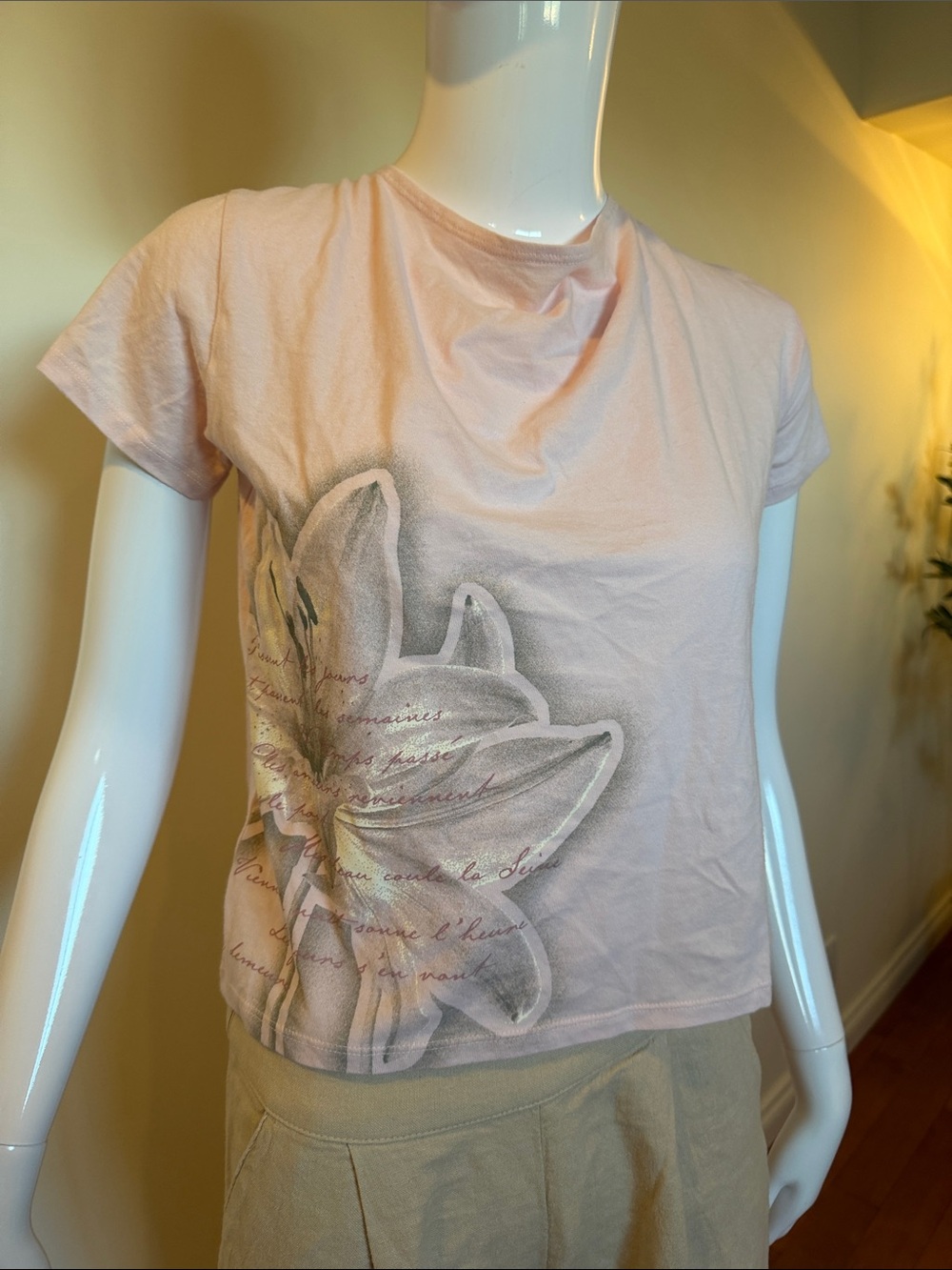 Hollister Light Pink Floral Graphic Short Sleeve Tee